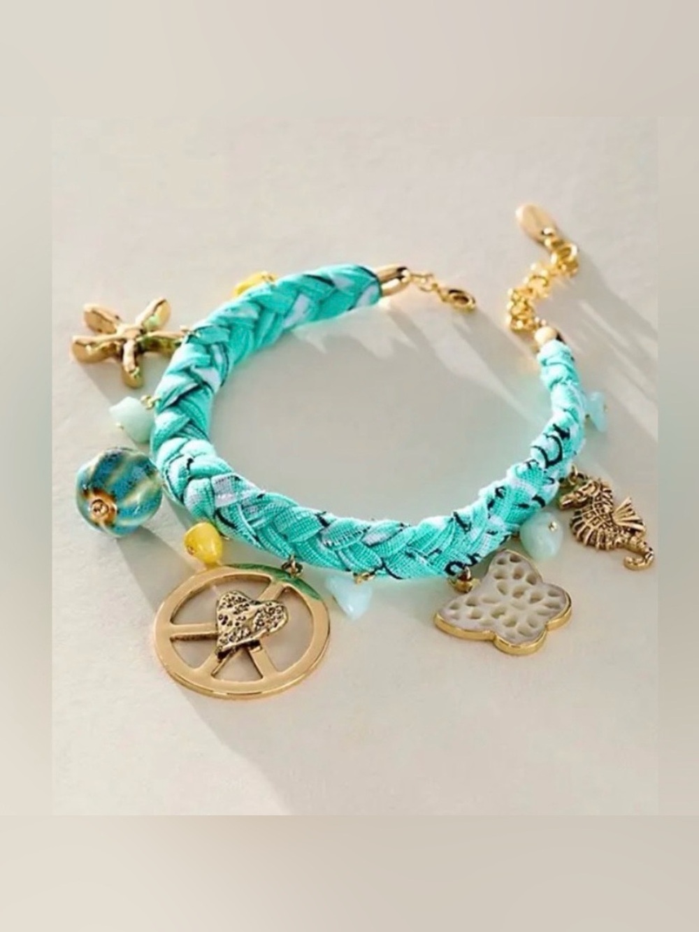 Free People NWOT Sky Charm Turquoise Bead Fabric Boho Adjustable Anklet